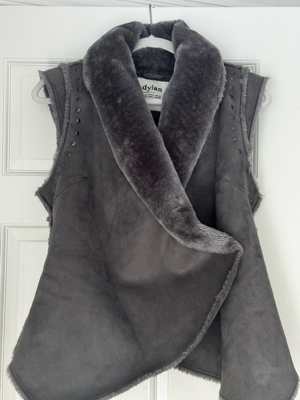 Dylan by True Grit Faux Suede Shearling Studded Vest Charcoal Gray